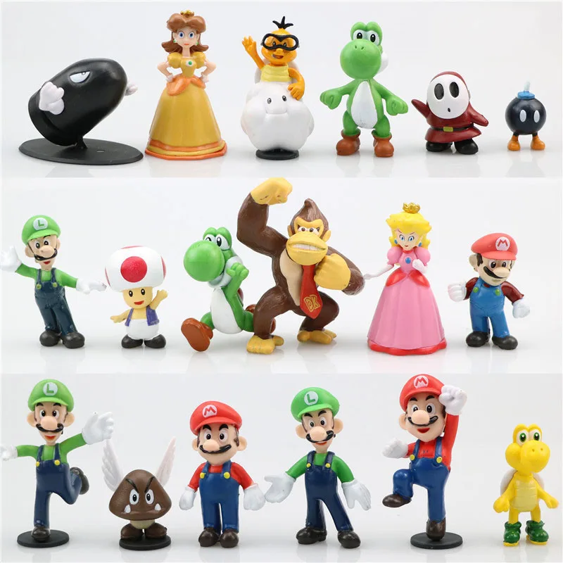 

6/18pcs Set Super Mario Bros PVC Action Figure Toys Dolls Model Set Luigi Yoshi Donkey Kong Mushroom for Kids Birthday Gifts