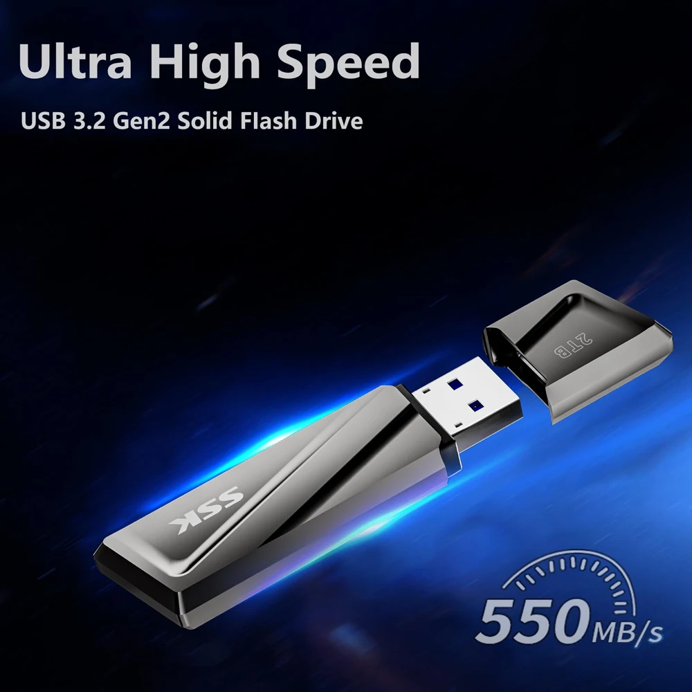 SSK 휴대용 SSD 솔리드 디스크 550MB/s 외장 하드 드라이브 휴대용 미니 플래시 펜 드라이브 메모리 스틱 PC 액세서리 노트북용