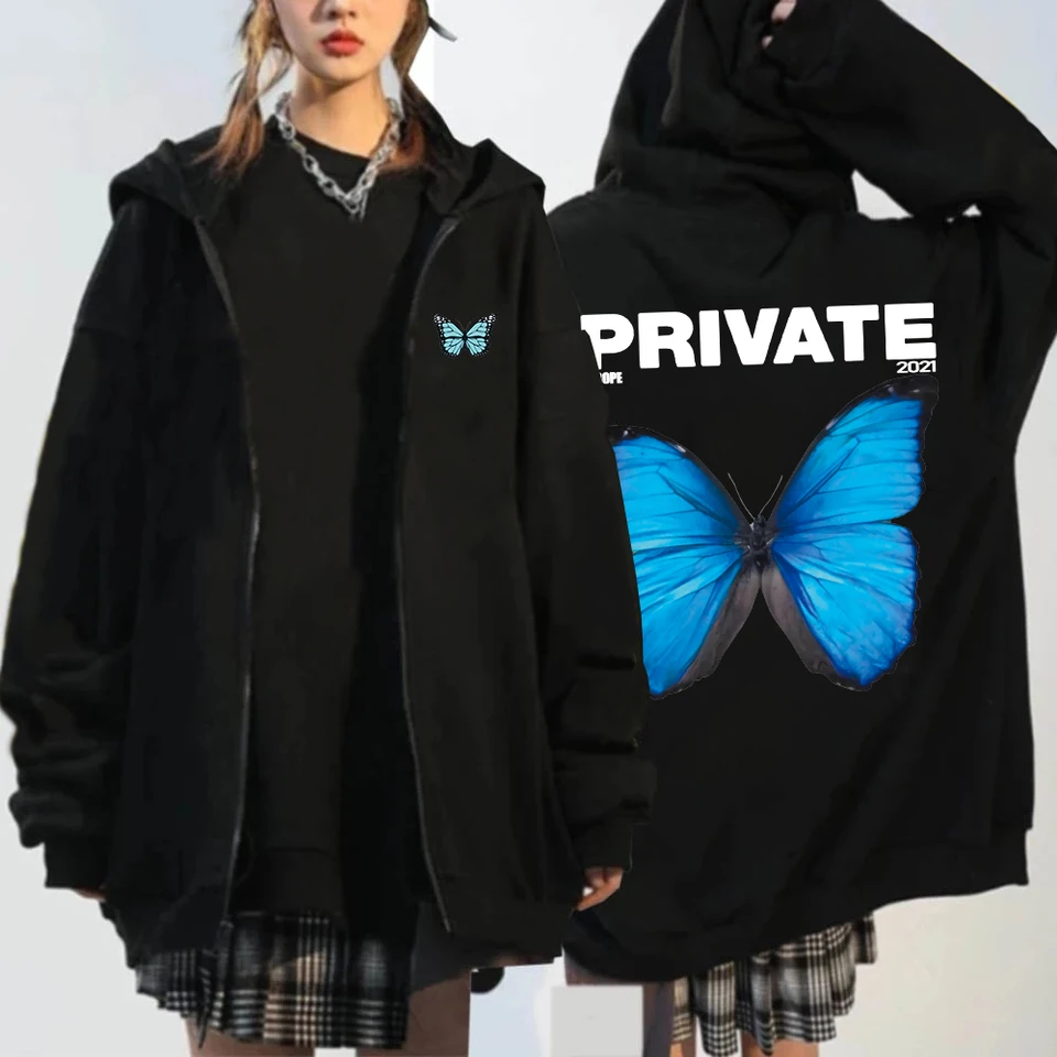 Sweat-shirt à Capuche Unisexe Imprimé Papillon - Couple, Oversize, Manches Longues Pour Automne/hiver