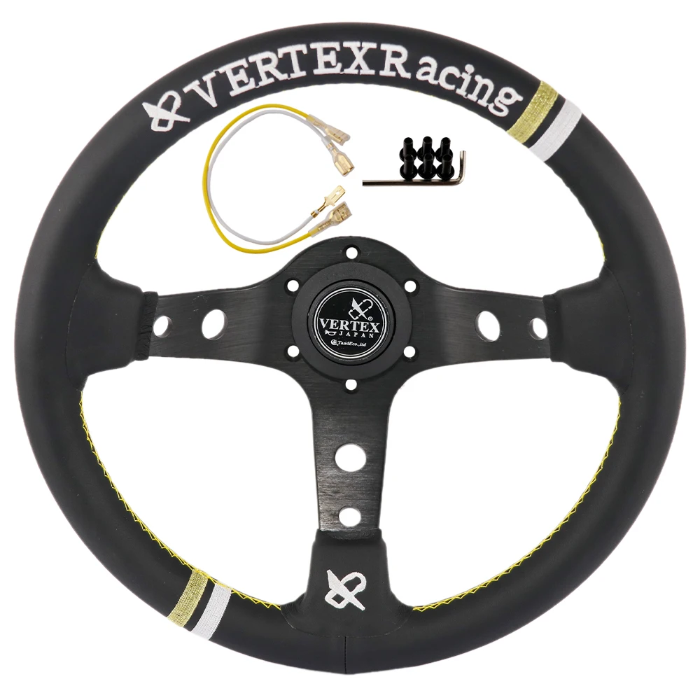 330mm Vertex Black Leather Deep Dish Modified Steering Wheel Car Racing