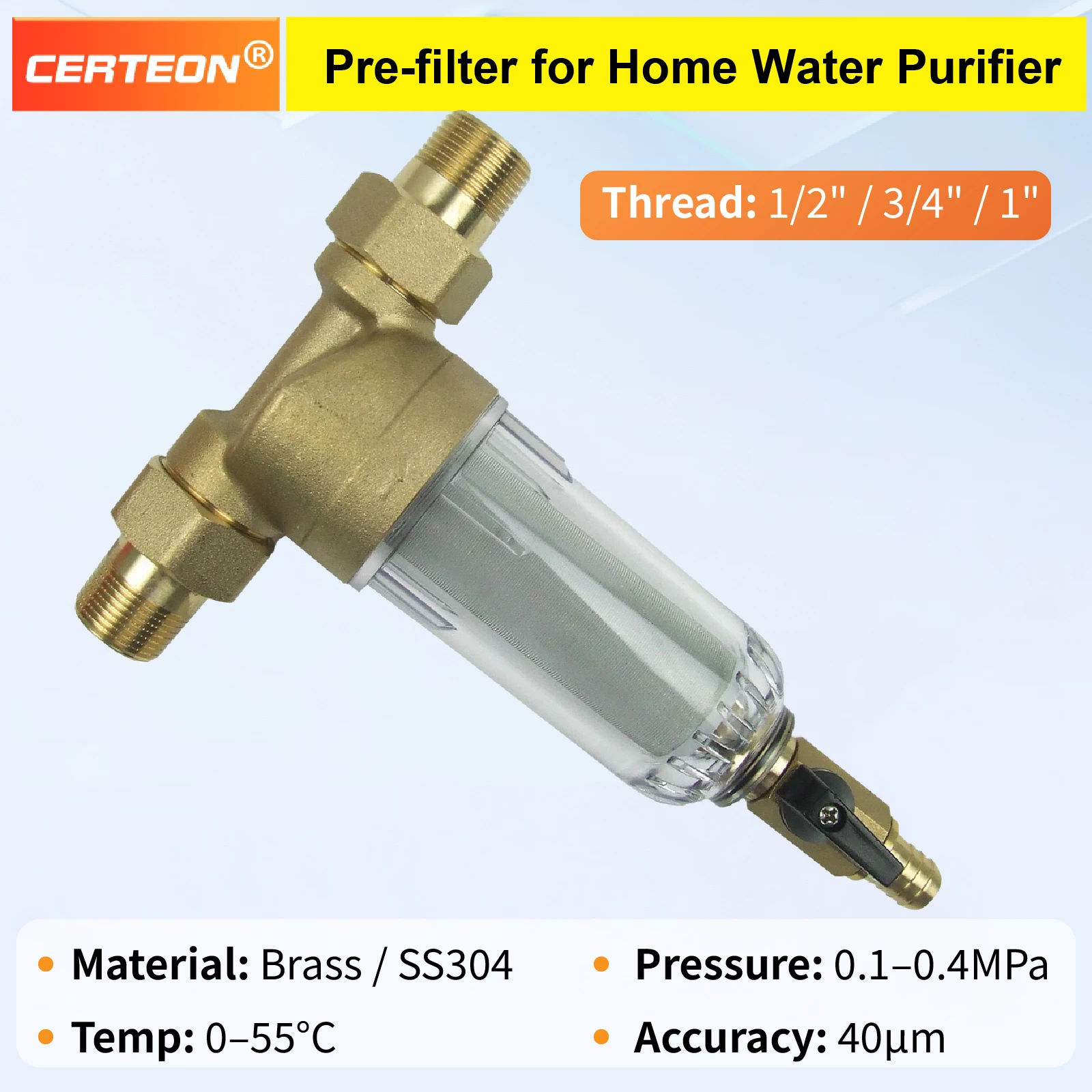เครื่องกรองน้ำติดตั้งก่อนเข้าบ้านทั้งระบบ อัตราการไหล 4000LH สแตนเลส 40 ไมครอน ล้างย้อน ติดตั้งท่อ ขนาดเกลียว 1 2 3 4 1 นิ้ว 1