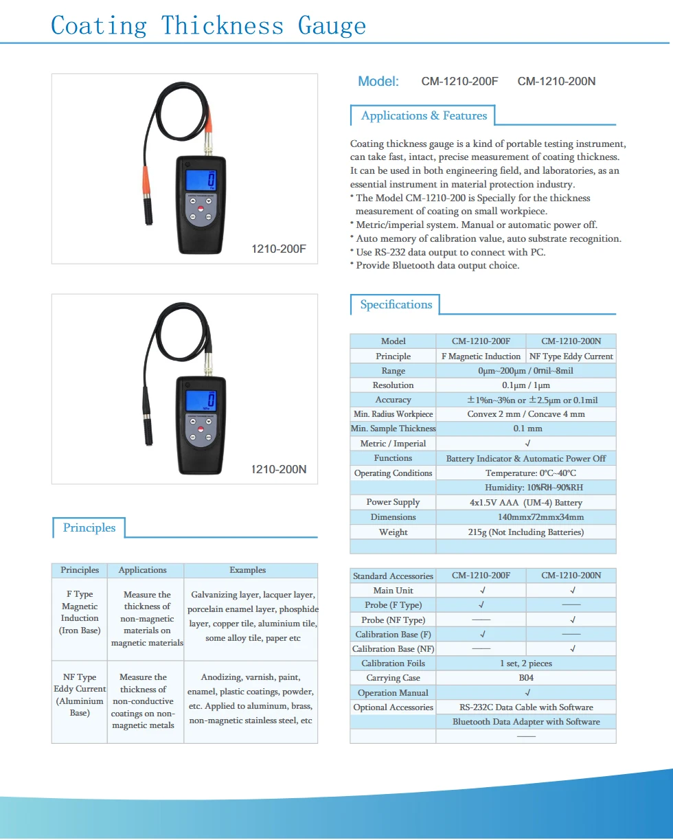 Coating Thickness Gauge Meter CM-1210A CM-1210B NDT Thickness Gauge Tester Landt