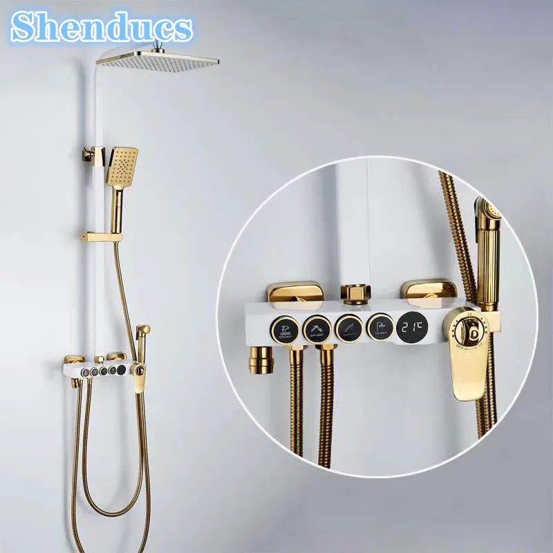 Shenducs ร้อนเย็นดิจิตอลห้องน้ําชุดฝักบัวติดผนัง Thermostatic ห้องน้ําระบบก๊อกน้ําอุปกรณ์เสริมหัวฝักบัว 1