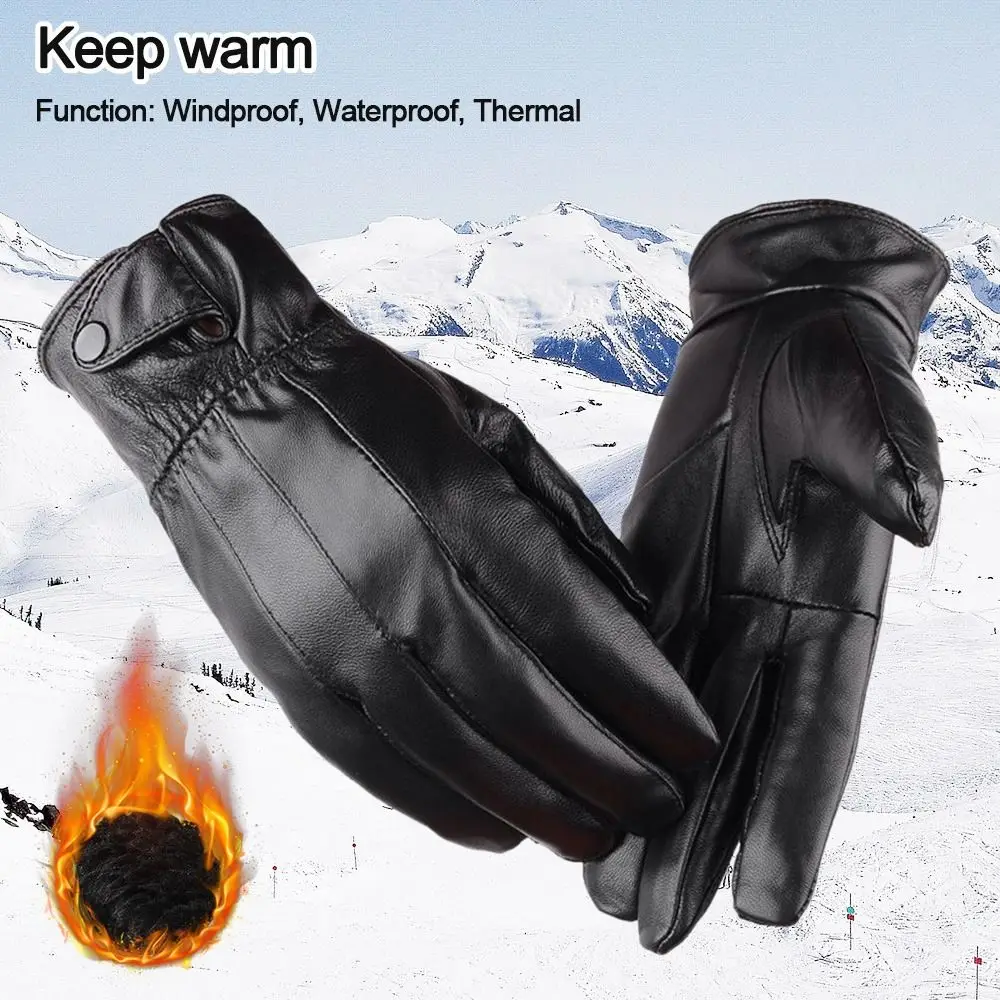 

Winter Warm Waterproof Full Finge Fleece Lined Thermal Touch Screen Driving Gloves Leather Gloves