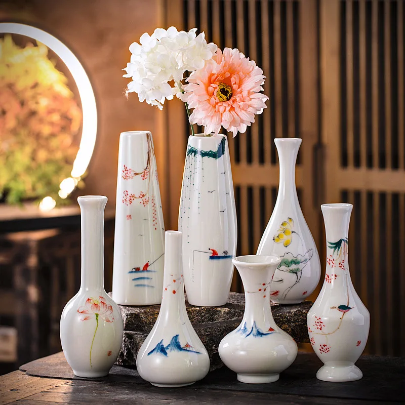 

Chinese Hand Painted Small Vase Ceramic Mini Decoration Hydroponic Simple Flower Device Home Living Room Table Top Flower Insert