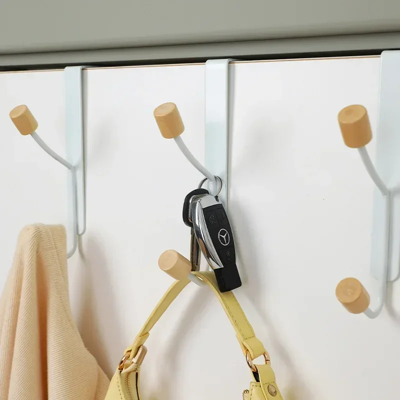 Simple Wood Double Hook Free Punching Door Back Coat Hook Coat Wall Hanging Door Back Storage Hanger