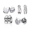 FC Jewelry Fit Original Pan Charm Bracelet 925 Silver Scuba Diver Diving Shoe Oxygen Tube Bead Making For Women Berloque DIY 1