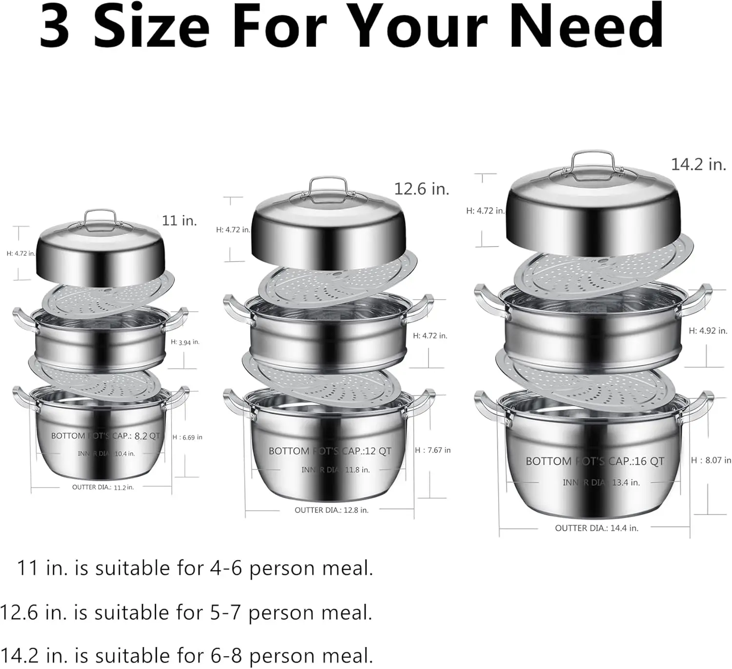 Steel Steamer Pot 2 Tier Food Steamer for Cooking Multipurpose Cookware with Tempered Glass Lid for Veg 2