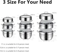 Steel Steamer Pot 2 Tier Food Steamer for Cooking Multipurpose Cookware with Tempered Glass Lid for Veg 2