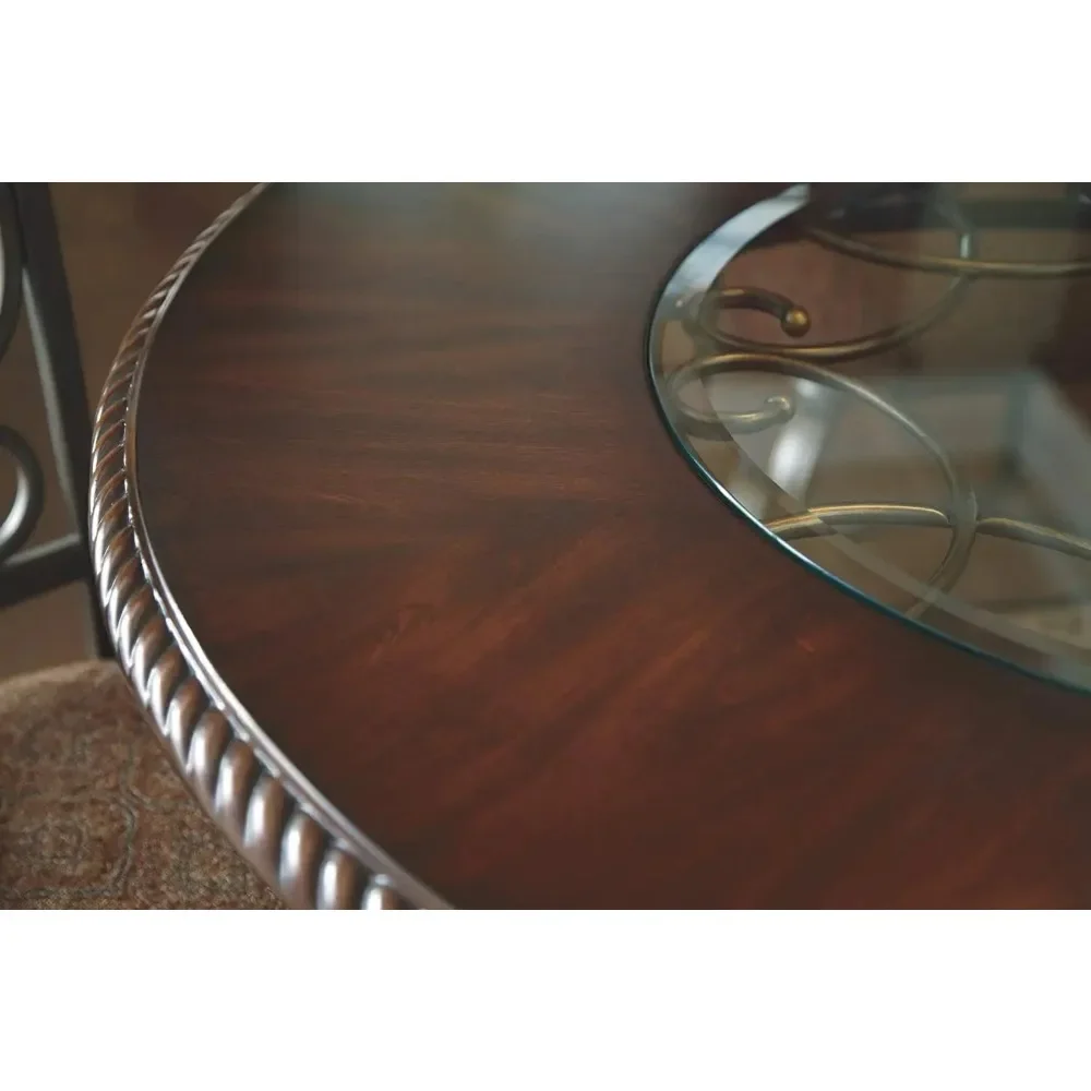 Signature Design by Ashley Glambrey Old World 45" Round Glass Top Dining Table, Brown 4