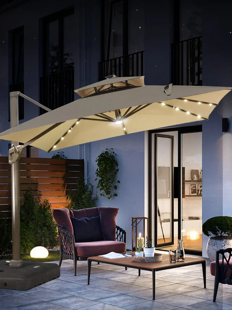 Outdoor solar umbrella courtyard garden large LED lamp day and night  outdoor stall Roman umbrella