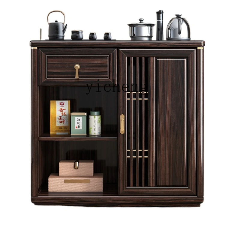 

XC Solid Wood Tea Cabinet Living Room Wall Storage Sideboard Cabinet Household Water Boiling Kettle Integrated Ugyen Wood Tea