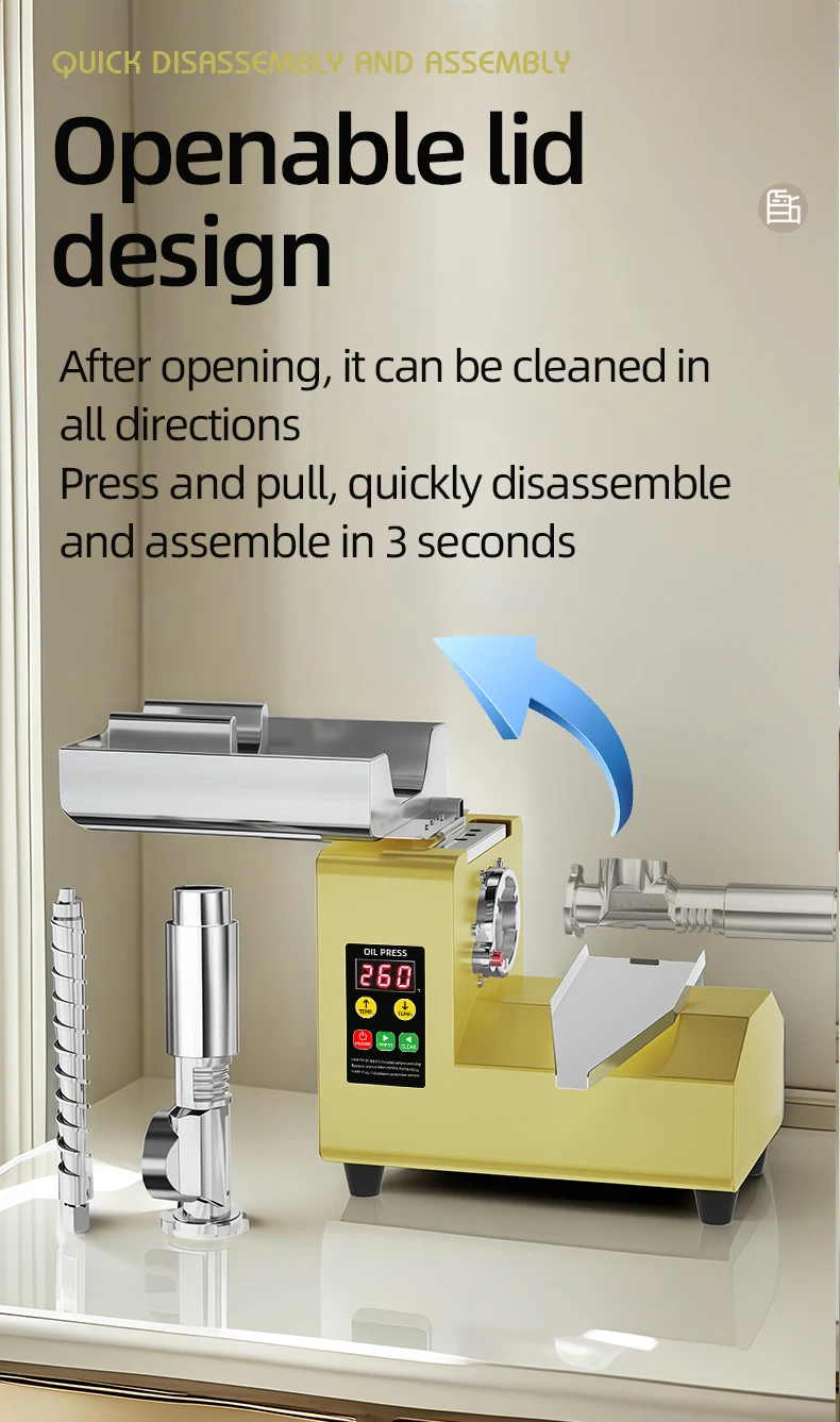 R8S Smart Edelstahl-Ölpresse, tomatische Kalt-/Heißpressmaschine für den Heimgebrauch, Lebensmittelqualität 304, geräuscharmes Design (220 V/110 V) – Detail 14