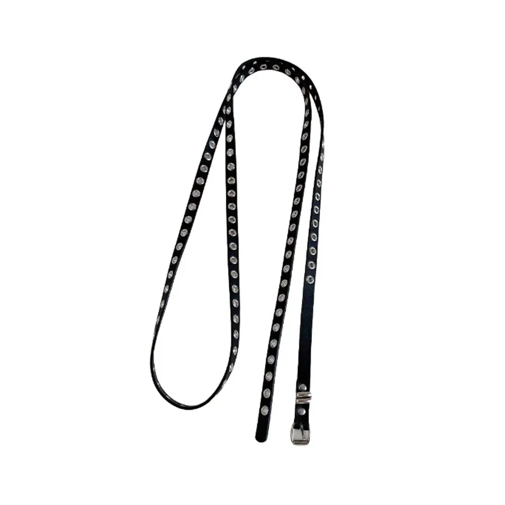 Adjustable PU Leather Double Circle Waist Chain Y2K Wide Belt Women Punk Retro Double Layer Hole Belt Silver Color Buckle Belts