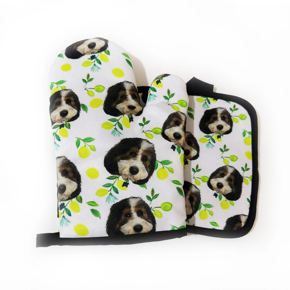 Kitchen Pet Print Microwave Oven Mitts Glove Dog Insulated Gloves Baking Apron Christmas Potholder Cooking Tool