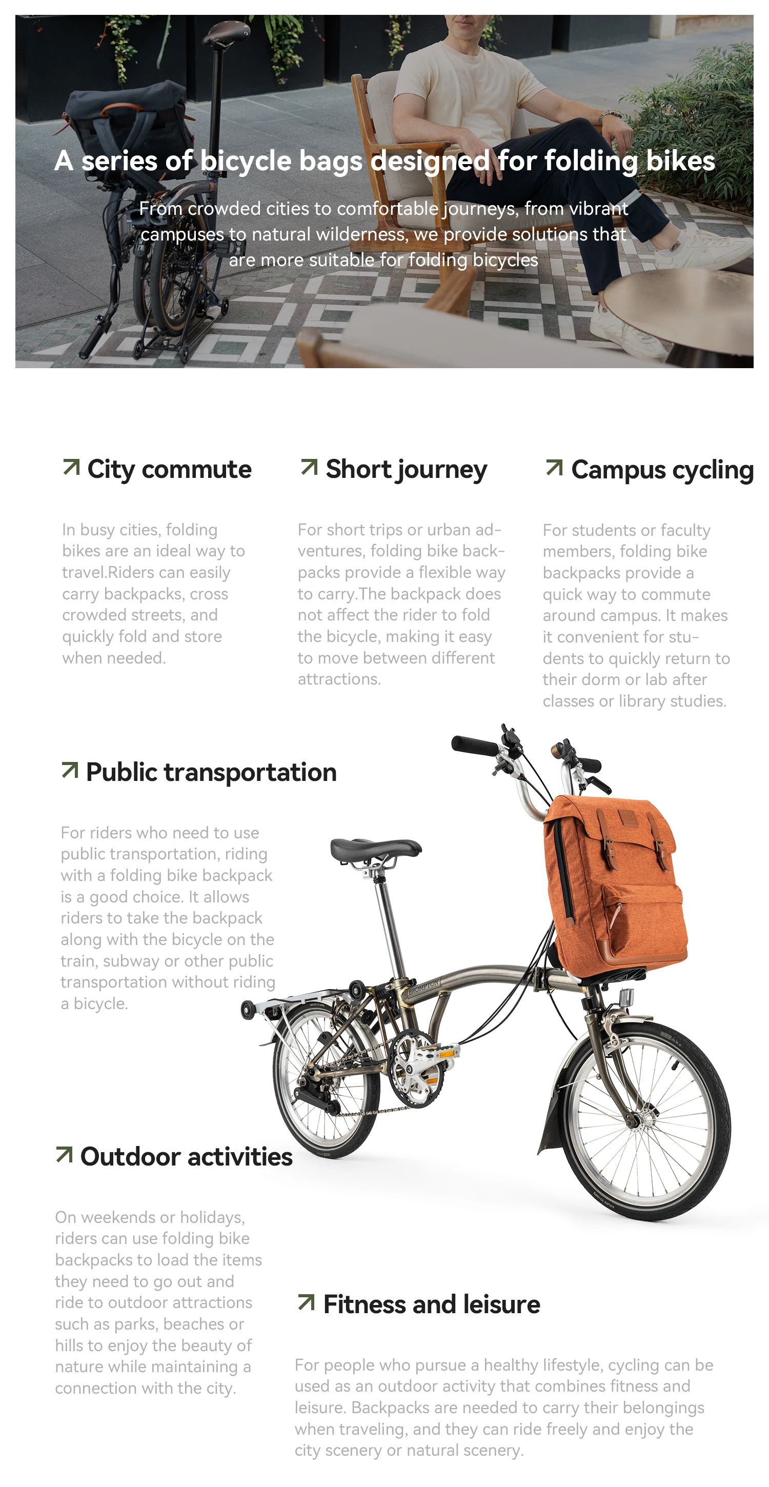 ROCKBROS Backpack Folding Bicycle Bag 11.5L Capacity Portable Bag Handbag with YKK zipper for Brompton Folding Bicycle Backpack