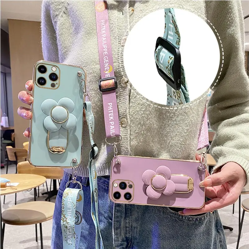 Coque avec support de moulin à vent rotatif, étui avec lanière pour iPhone 14 11 Pro 13 12 Mini 8 7 6 6S Plus 10 X Xr Xs Max SE 2020_voghion.com
