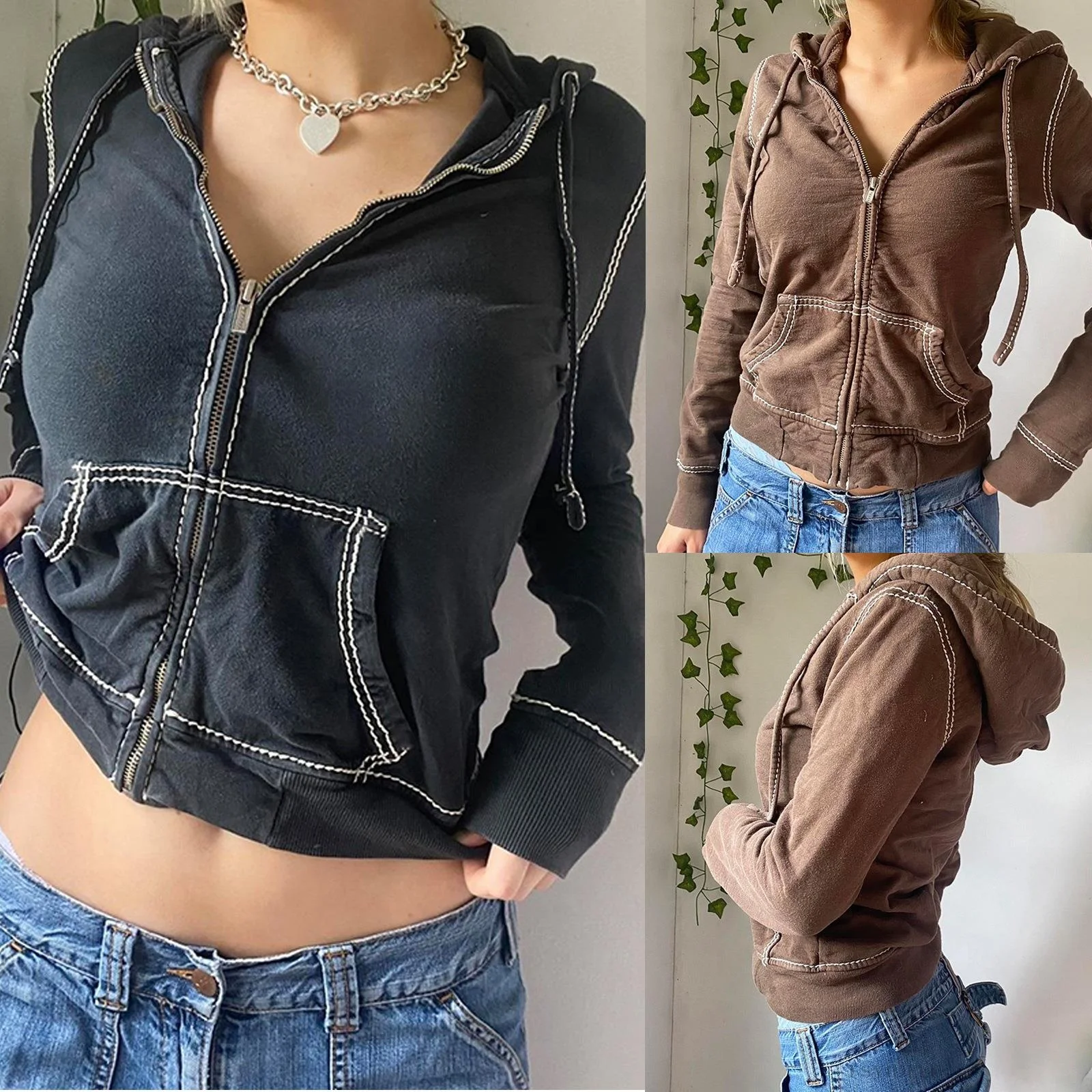 Women's Hooded Zipper Cardigan Sweatirt Jaet Sports Sle ort Coat Casual Faion Cotton Material  Color
