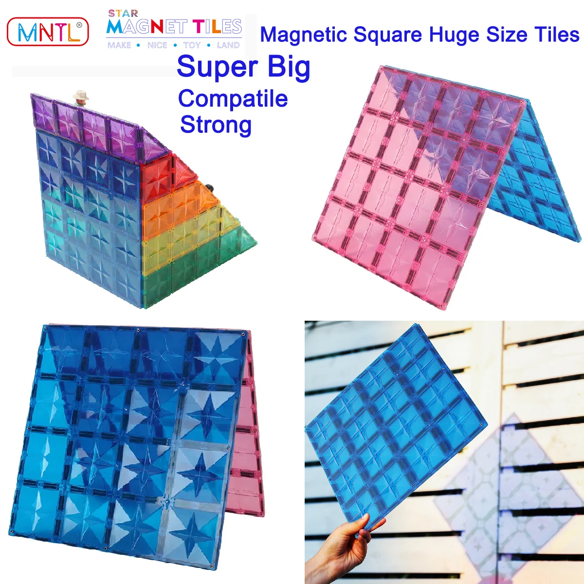 MNTL 2Pcs Magnetic Blocks Big Size Building Toys Construction Compatible  Brand Magnet Tiles Super Large Square Holder Board Kids