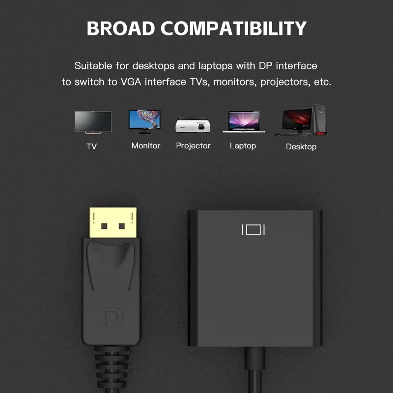 thumbnail image 2 of DisplayPort To VGA Adapter 6 Feet - 1080P Video Converter For Computer To Monitor/Projector 2 of 14