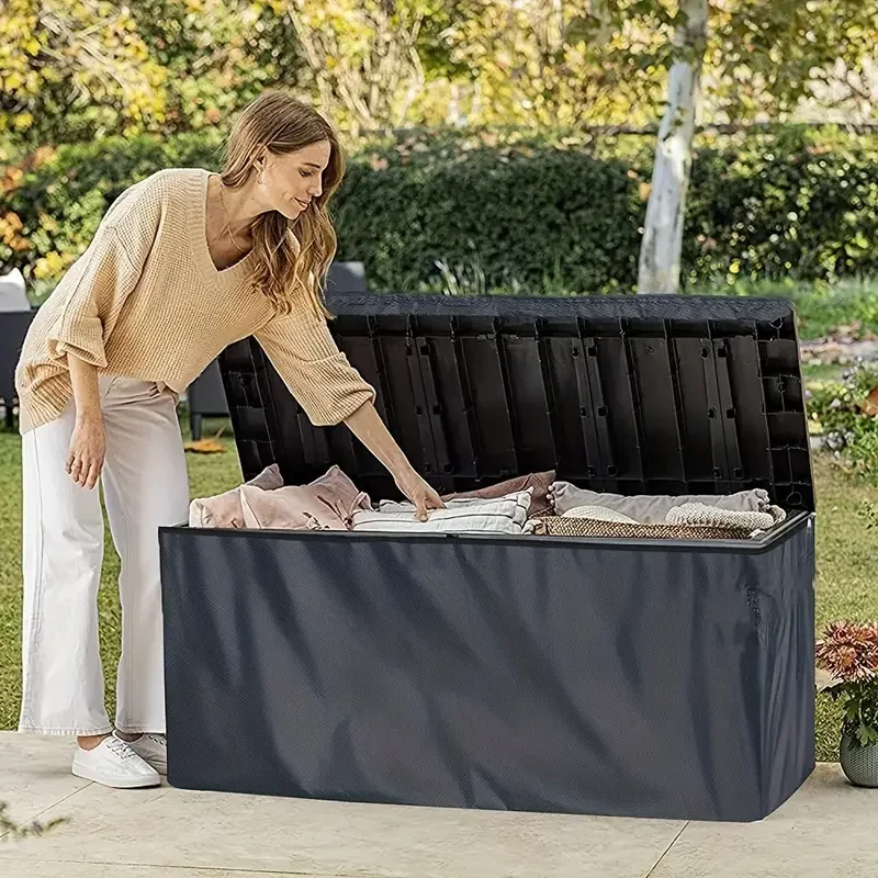 1pc Waterproof Patio Deck Box Cover, Outdoor Protection For Rain, Dust & Sun With Silver-Coated 210D Oxford Fabric 2