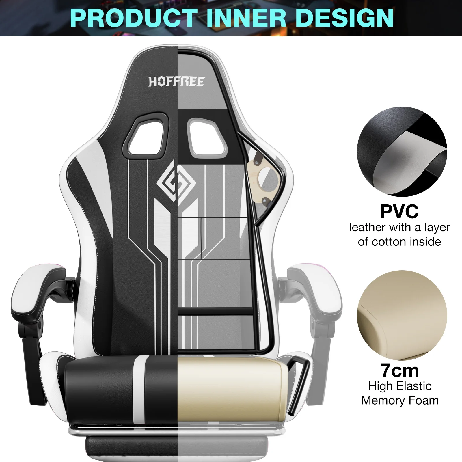 Ergonomic RGB Massage Gaming Chair w/ bluetooth Speakers Footrest Office Chair 5