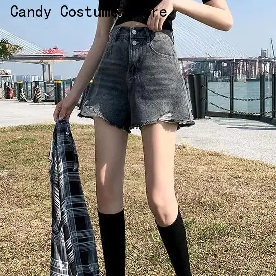 Fashion High Waist Korean Style Chic Cozy Vintage Comfortable Preppy Teens Zipper Flyshorts Women Solid Denim Summer