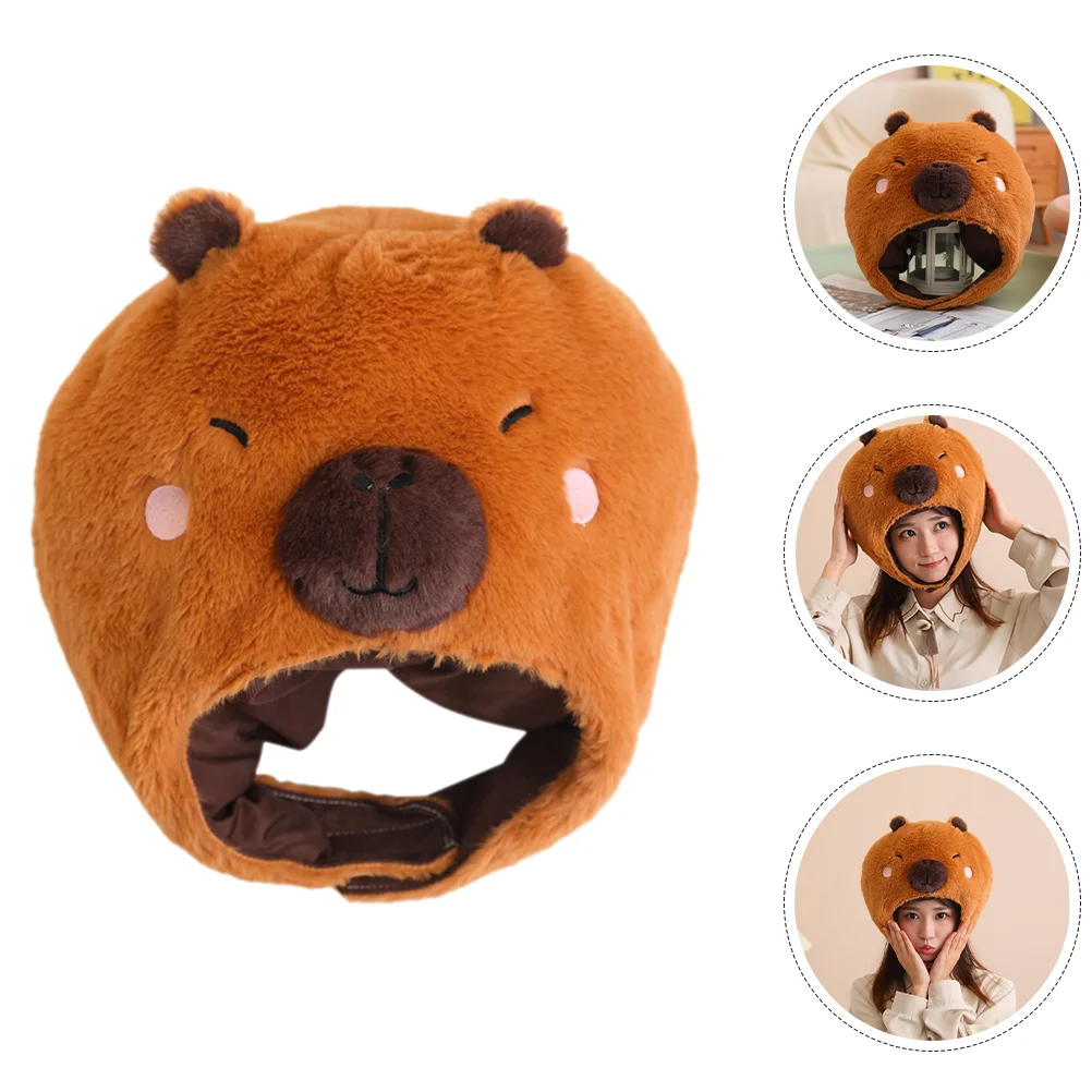 

Animal Head Mask Capybara Animal Hat Plush Capybara Cap Cartoon Doll Headwear Stuffed Rodent Hat Christmas Party Cosplay Costume