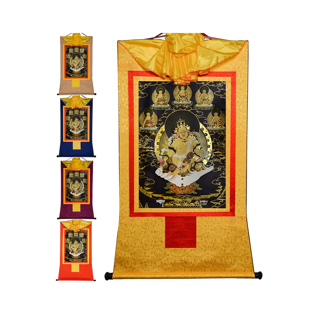 

Gandhanra Bronzing Printed Thangka Art - Yellow Jambhala Thangka,Hand Framed Tibetan Buddhist Thangka