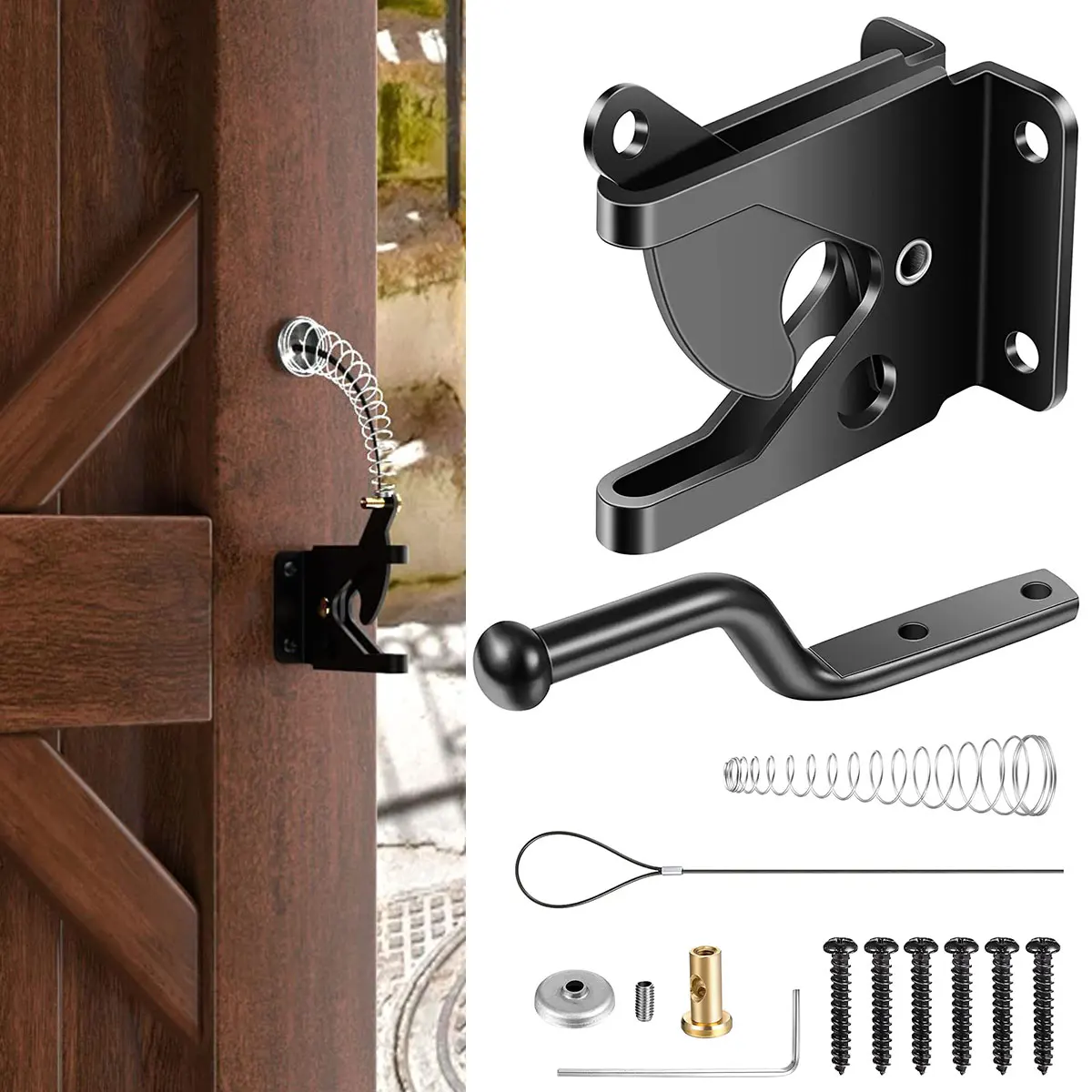 Door Latch Automatic Gravity Lever Locking Fence Gate Latch Self-Locking Carbon Heavy Duty Steel for Fence
