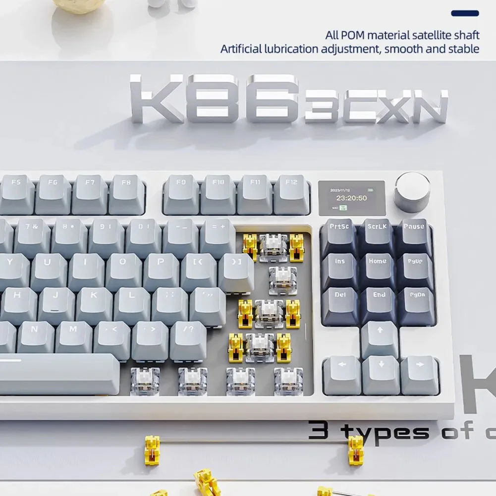 K86 공격 상어 게임용 키보드, 87 키, 2.4G, 유선 및 무선 3 가지 모드 발광 디스플레이, 푸른 고래 샤프트 기계식 키보드