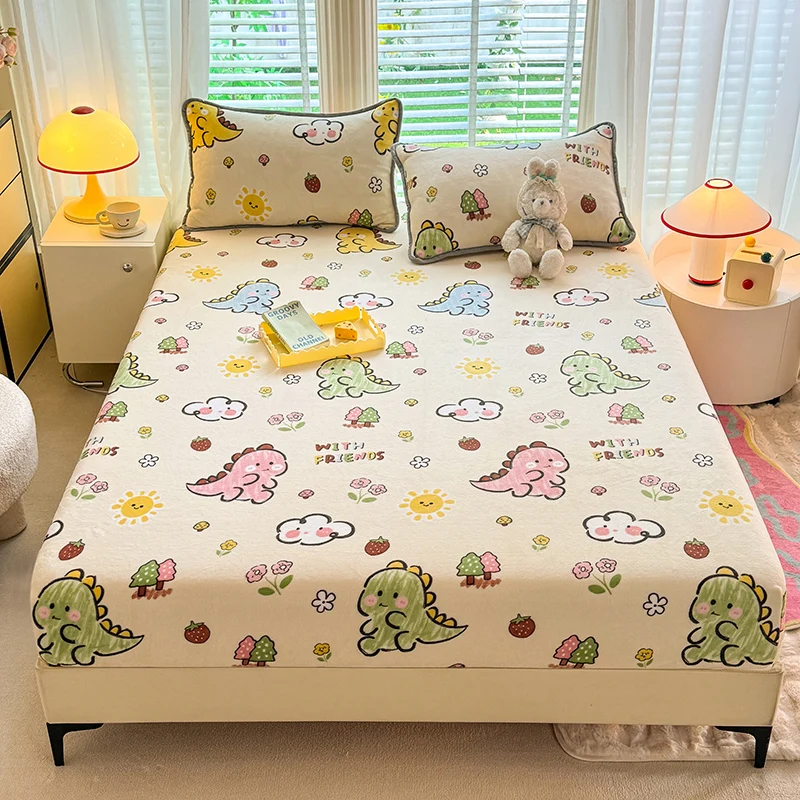 Soft Warm Milk Velvet Plush Fitted Sheet Elastic Mattress Cover Winter Snowflake Fleece Bed Linen Winter Couple Customized size 2