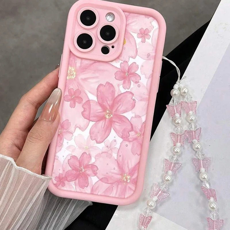 Blossom Bliss Silicone Phone Case with Butterfly Charm