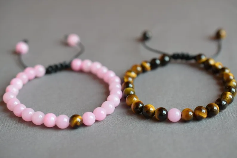 Pink Jade/tiger Eye Long Distance Relationship Bracelet Valentines Day