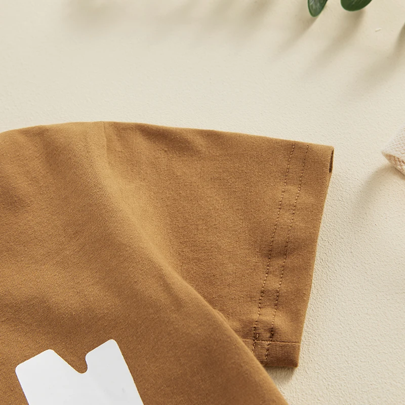 Description Picture 6 of itemToddler Boys Summer Outfits Letter Print Short Sleeve T-Shirts Tops and Elastic Waist Stripe Shorts 2Pcs Clothes Set