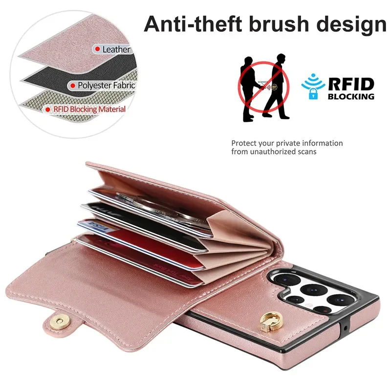 Lanyard Leather Wallet Phone Case with Flip Stand Cover and Back Bag