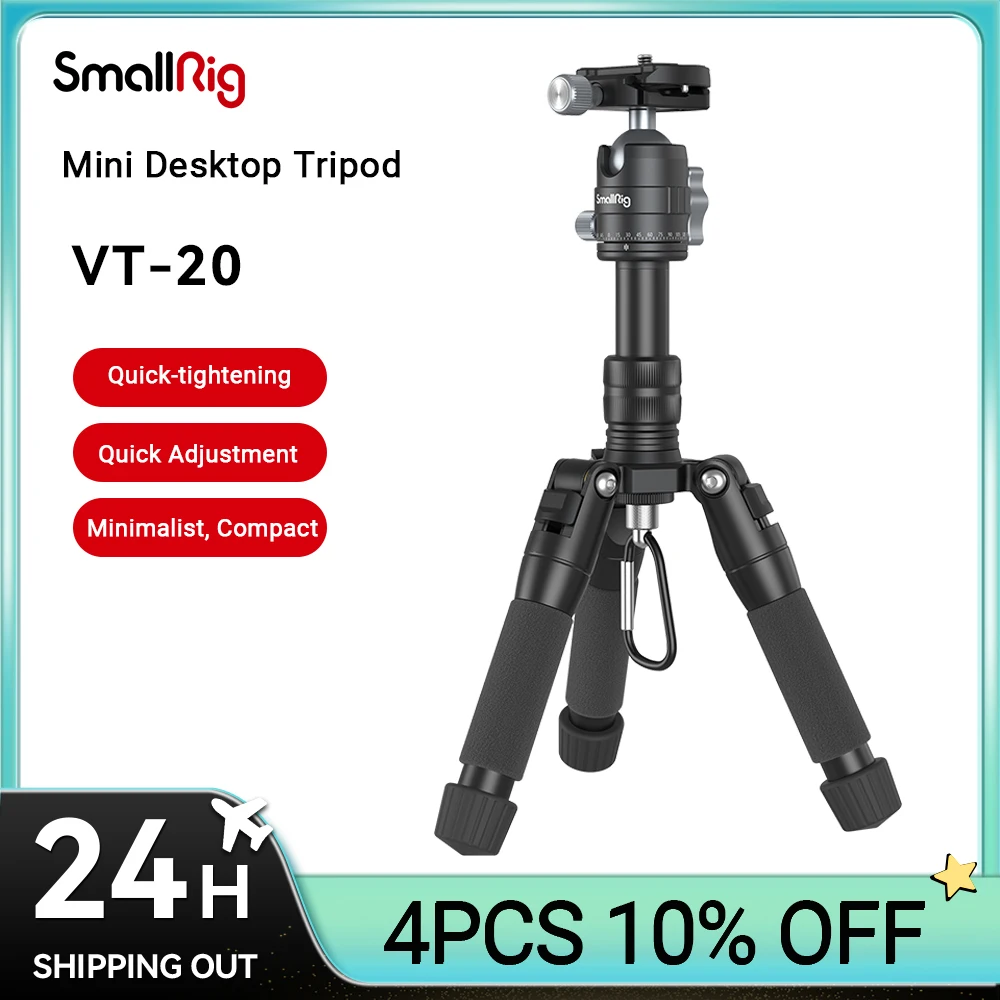 

SmallRig Aluminum Mini Tripod VT-20 Load 6kg with Quick Release Plate Max Height 52cm for DSLRs, Mirrorless Cameras, Smartphones