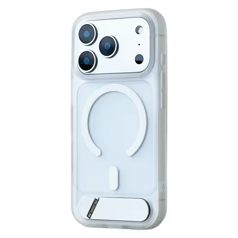 Luxury Alloy Bracket MagSafe Phone Case with Magnetic Wireless Charging and Shockproof PC Cover