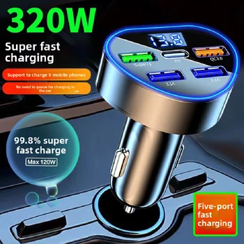 Caricabatterie per Auto 320W USB Tipo C Ricarica Super Veloce con Monitor LED della Tensione per iPhone Samsung Huawei Oneplus Vivo Oppo