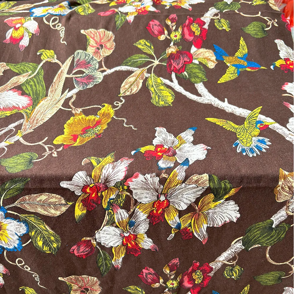 Bird And Floral Pattern Linen Cotton Canvas Fabric Handmade Sewing Clothes For Table Runner Curtains Women Bags Home Decoration