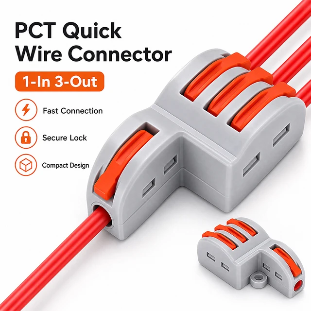 10PCS PCT 1in 3Out Quick Push-in Wire Connector Electrical Terminal Block 2-Position Splitter Pluggable Parallel Cable Connector 1