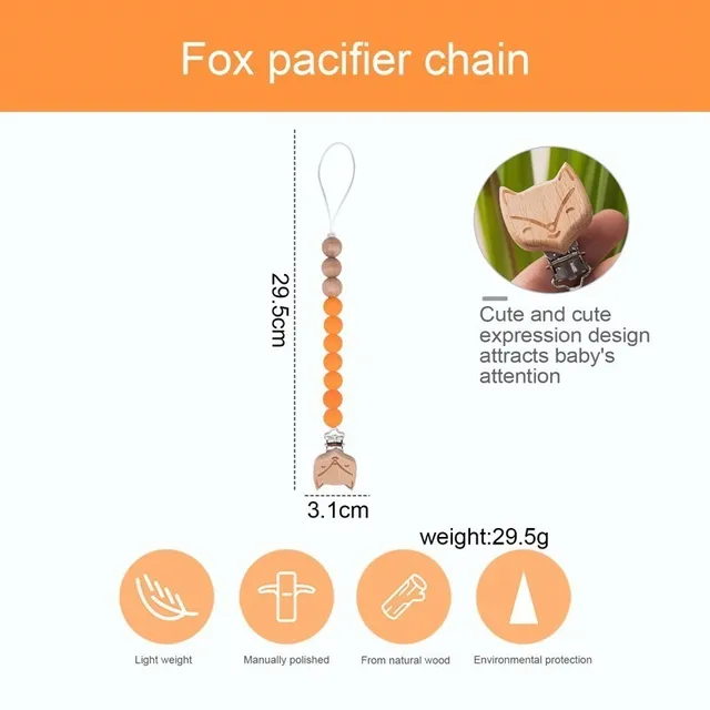 Baby Handmade Pacifier Chain Clip Dummy Nipples Holder Fox Clips Holder Chain For Infant Feeding Toddler Chew Toy Clips BPA Free 4
