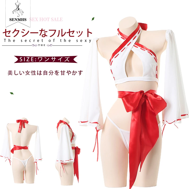

SENMHS Priestess Girl Ninja Kimono Sexy Costume Gal Cosplay Erotic Bikini Halloween Event Red Mini Set Sexy Lingerie