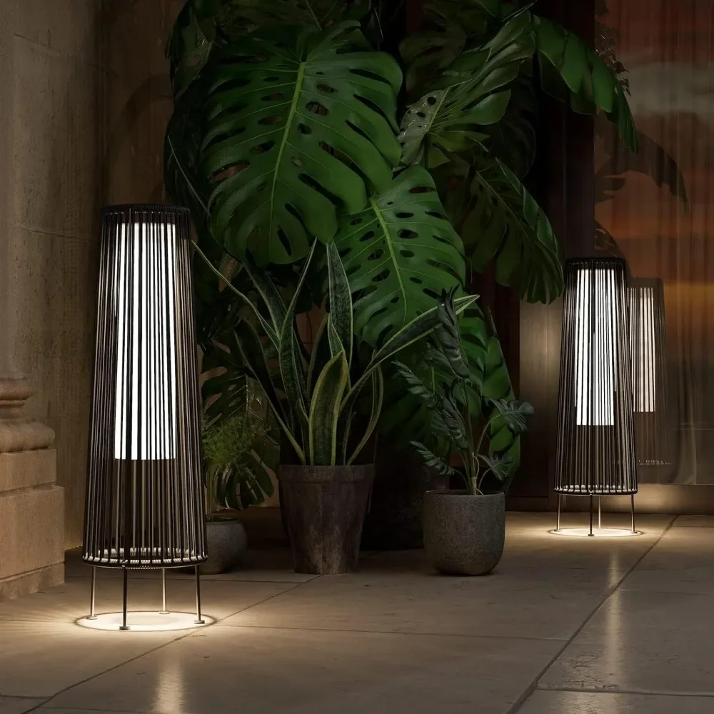 Outdoor Floor Solar Light 2-Pack, Wicker Solar Patio Lamp Waterproof Outside Deck Lamp for Porch, Yard, Garden, Lawn Decorations 3