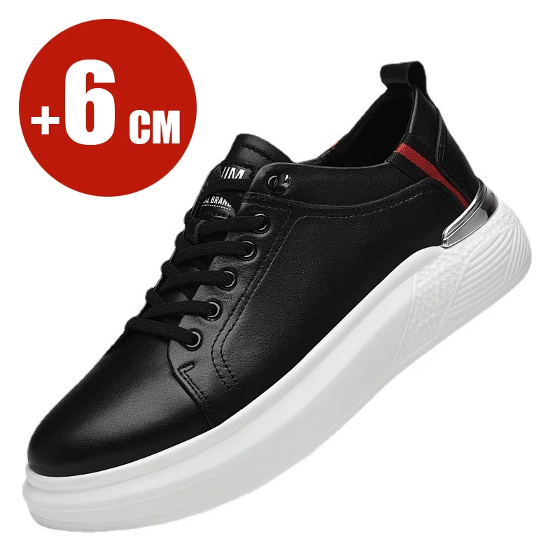 Cow Men Sneakers Elevator Shoes Hidden Heels Breathable Heightening Shoes 6cm Taller Men Leisure Fashion Lift Sports