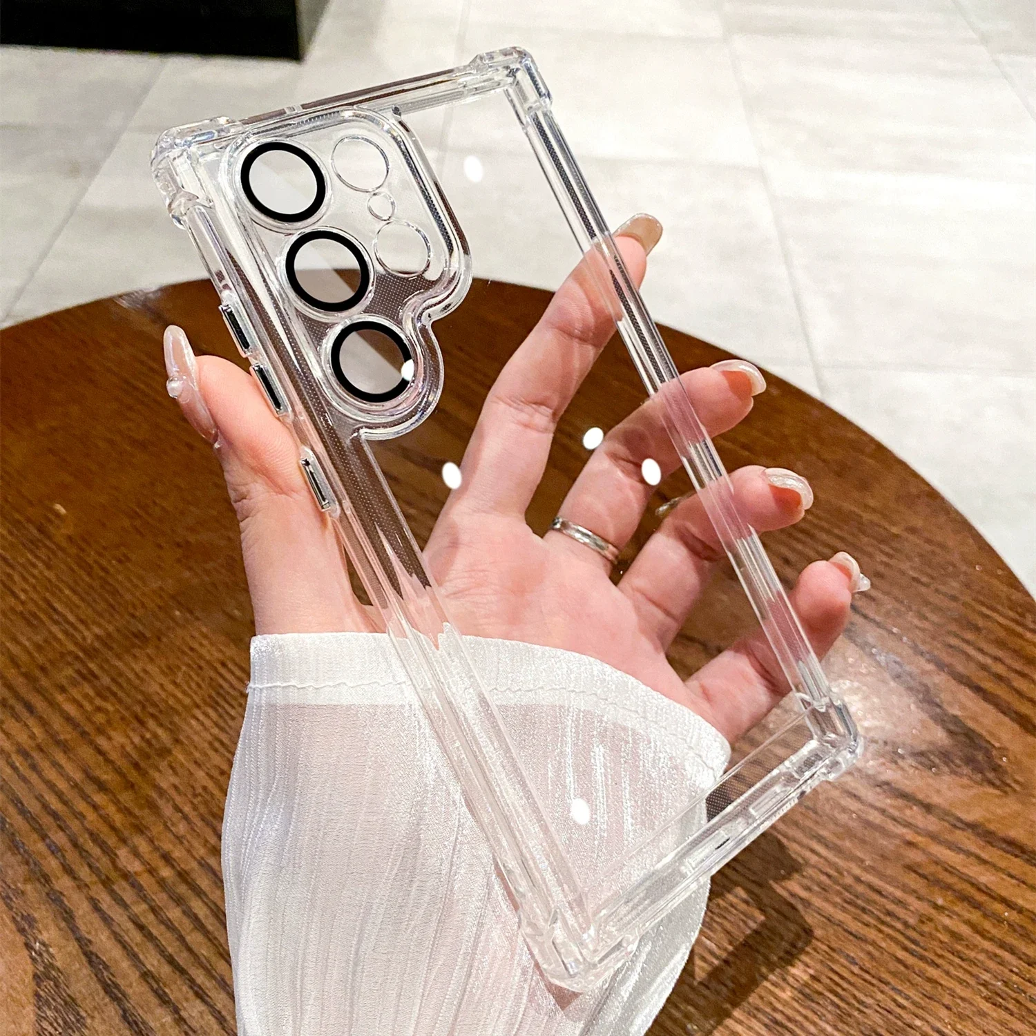 Luxury Plating Shockproof Clear Case with Hard Acrylic Hybrid Bumper Cover