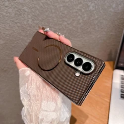 Magsafe Magnetic Wireless Charging Carbon Fiber Shockproof Phone Case with Integrated Shell Film - Galaxy Z Fold4 (Brown)