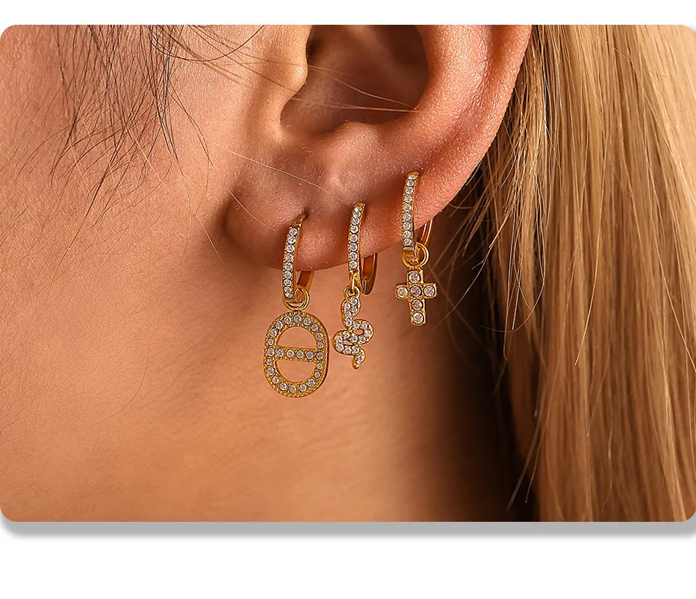 Trendige wasserdichte Edelstahl vergoldete Ohrringe für Frauen Schlangenstern Zirkon Charm Ohr Hoop Schmuck Geschenk – Detail 5