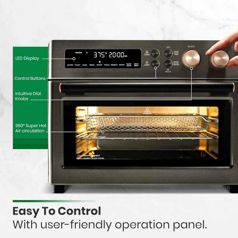 Infrared Heating Air Fryer Toaster Oven, Extra Large Countertop Convection Oven 10-in-1 Combo, 6-Slice Toast, Enamel Baking Pan