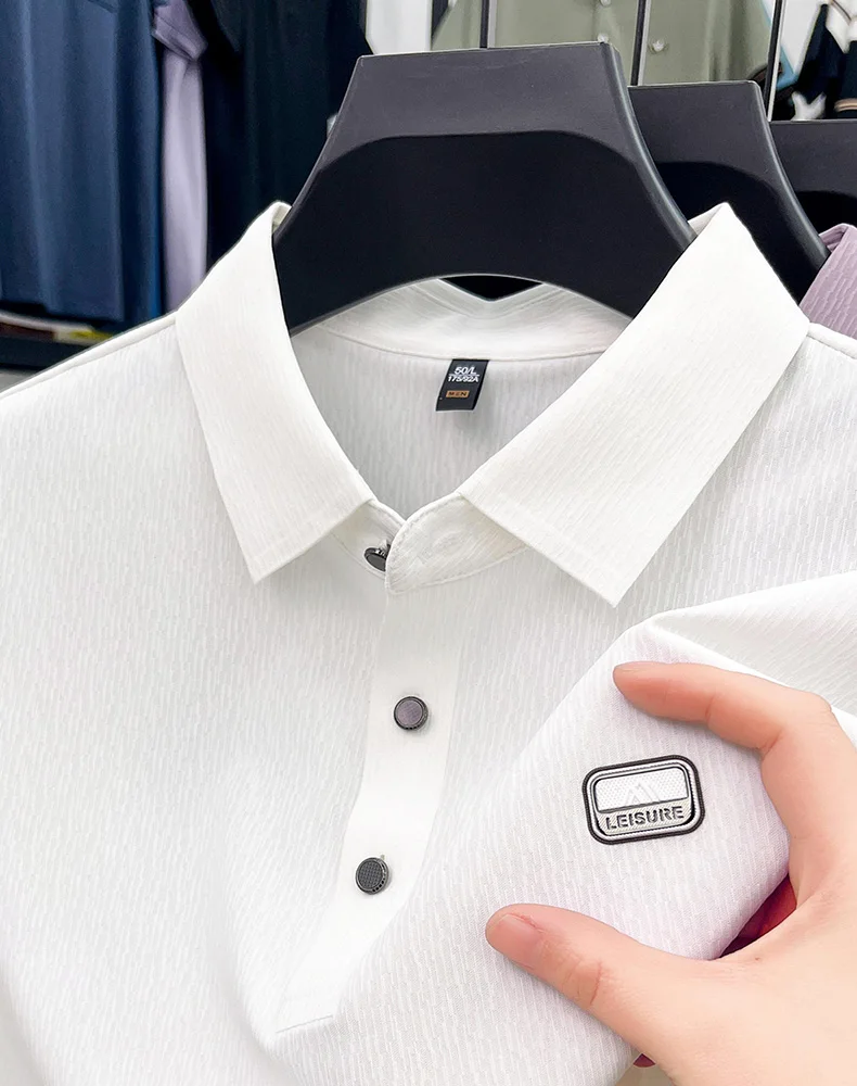 Personality texture striped short sleeve polo shirt men's light luxury brand summer silky breathable fashion embossed T-shirt 18 Sdcad516f1f6a4d7d9d77b6eff5ff0309V